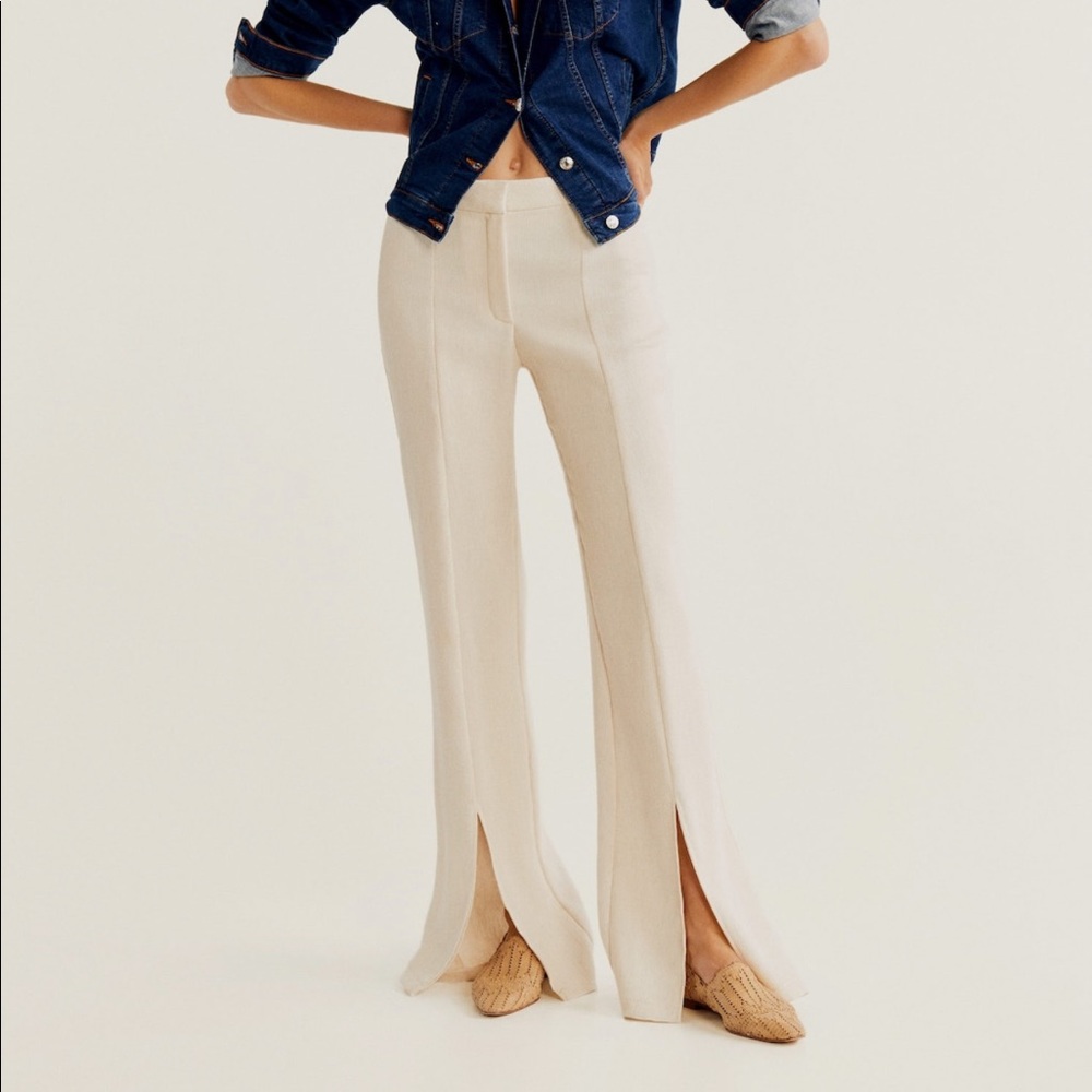 Mango Cream High-Waist Straight Pants - Picture 4 of 8